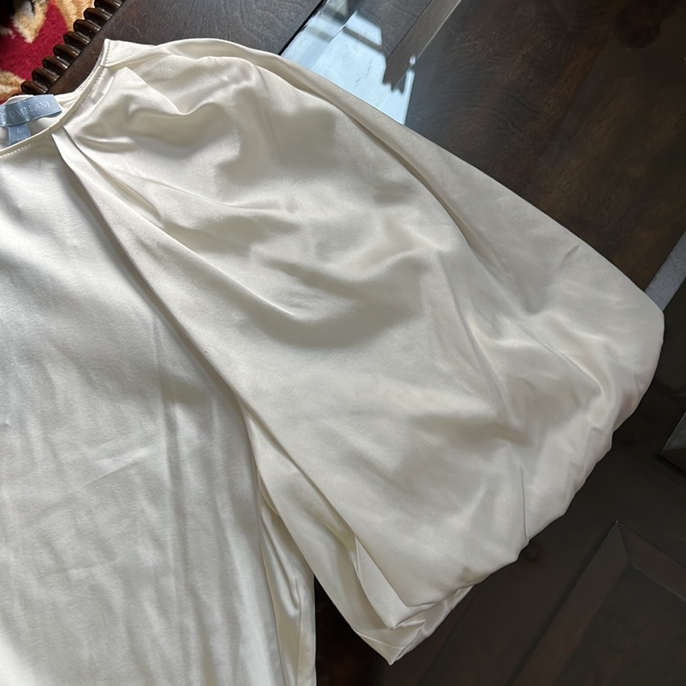 Antonio Melani Delanie Jewel Neck Short Balloon Sleeve Silk Blouse - Picture 5 of 14